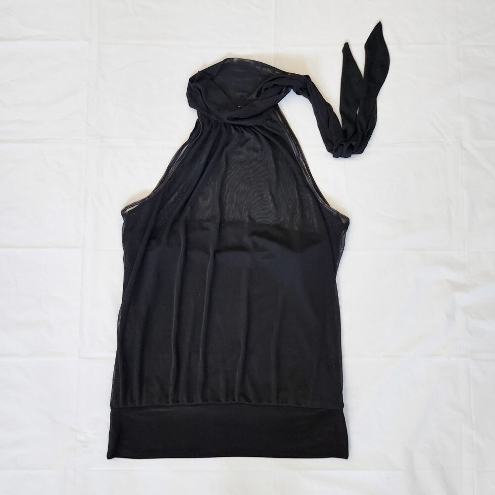 Black Tie Neck Halter w/ Sheer Top